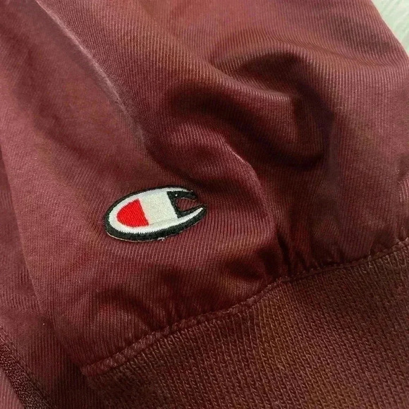 Champion Vintage 90s Adult M Pullover V-Neck Windbreaker Lined Jacket Maroon red - Picture 14 of 16